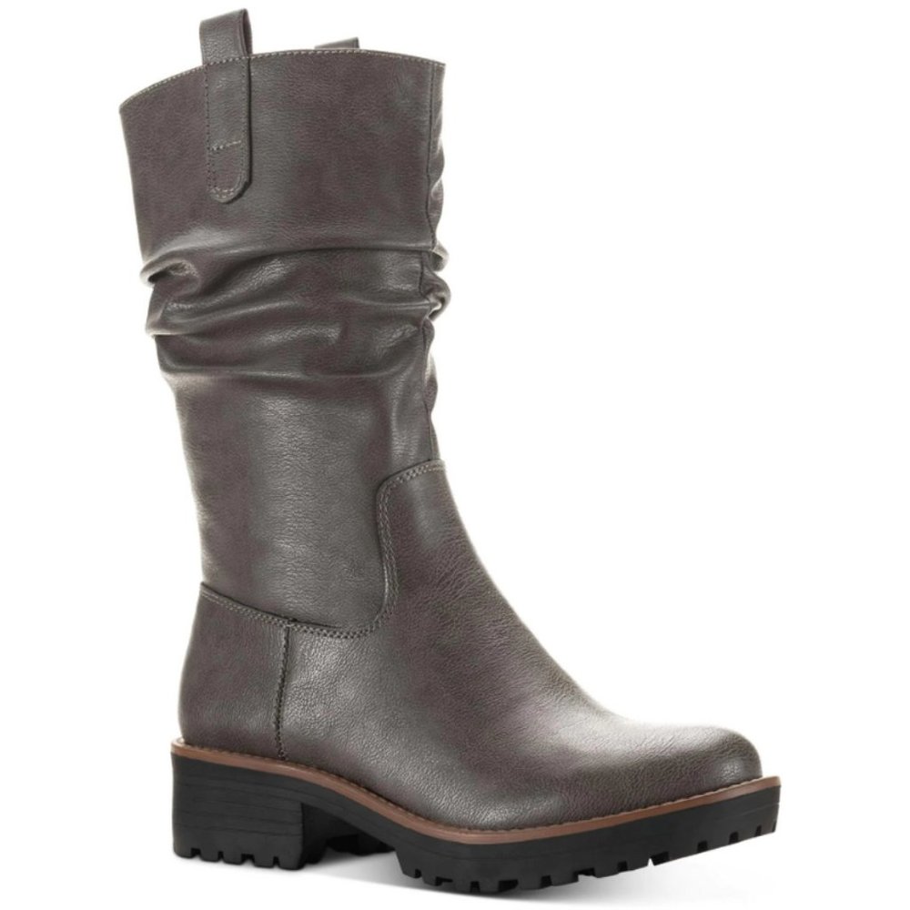 NWT Sun + Stone Womens Nelliee Lug Sole Mid-Calf Slouch Boots Grey SIZE 8M